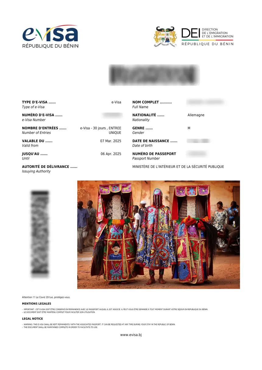 Benin eVisa sample
